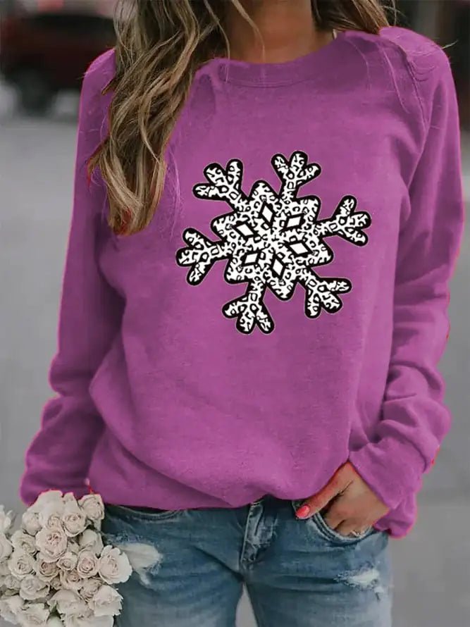Christmas Snowflake Printed Crew Neck Sweatshirt (S - 3XL) - Whimsical Shoppe