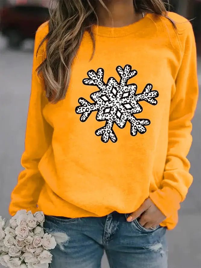 Christmas Snowflake Printed Crew Neck Sweatshirt (S - 3XL) - Whimsical Shoppe