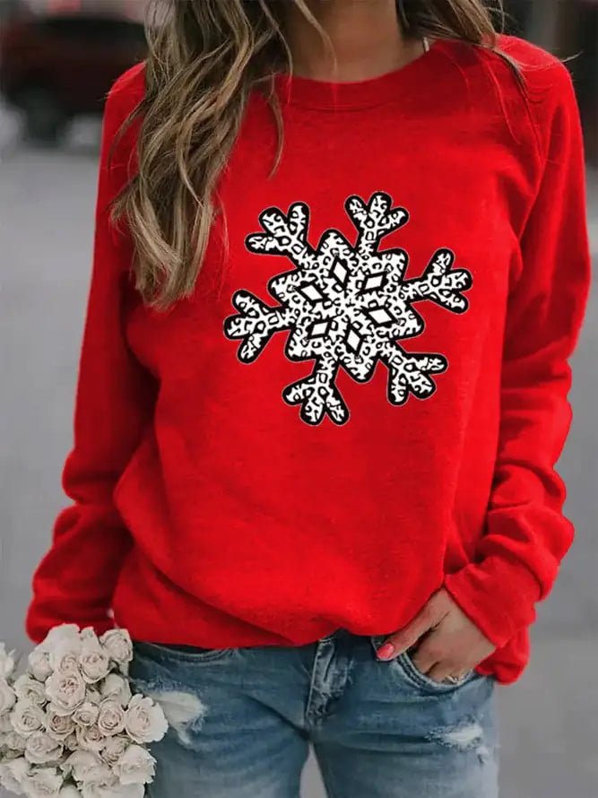 Christmas Snowflake Printed Crew Neck Sweatshirt (S - 3XL) - Whimsical Shoppe