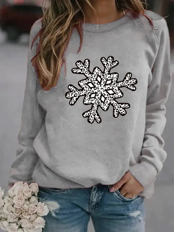 Christmas Snowflake Printed Crew Neck Sweatshirt (S - 3XL) - Whimsical Shoppe