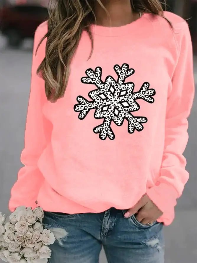 Christmas Snowflake Printed Crew Neck Sweatshirt (S - 3XL) - Whimsical Shoppe