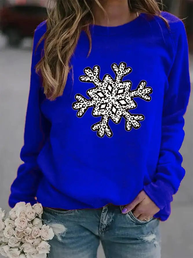 Christmas Snowflake Printed Crew Neck Sweatshirt (S - 3XL) - Whimsical Shoppe