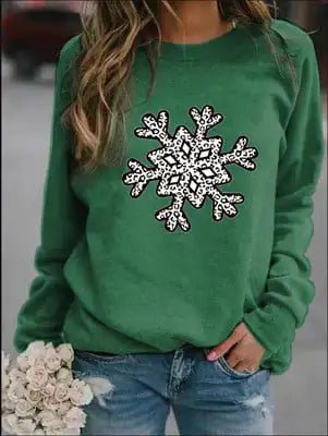 Christmas Snowflake Printed Crew Neck Sweatshirt (S - 3XL) - Whimsical Shoppe