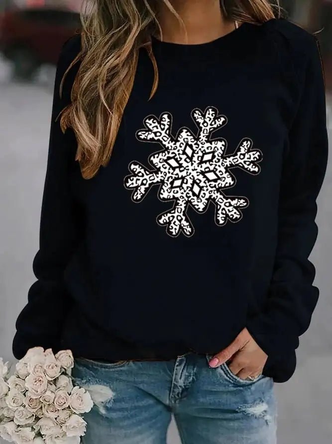 Christmas Snowflake Printed Crew Neck Sweatshirt (S - 3XL) - Whimsical Shoppe