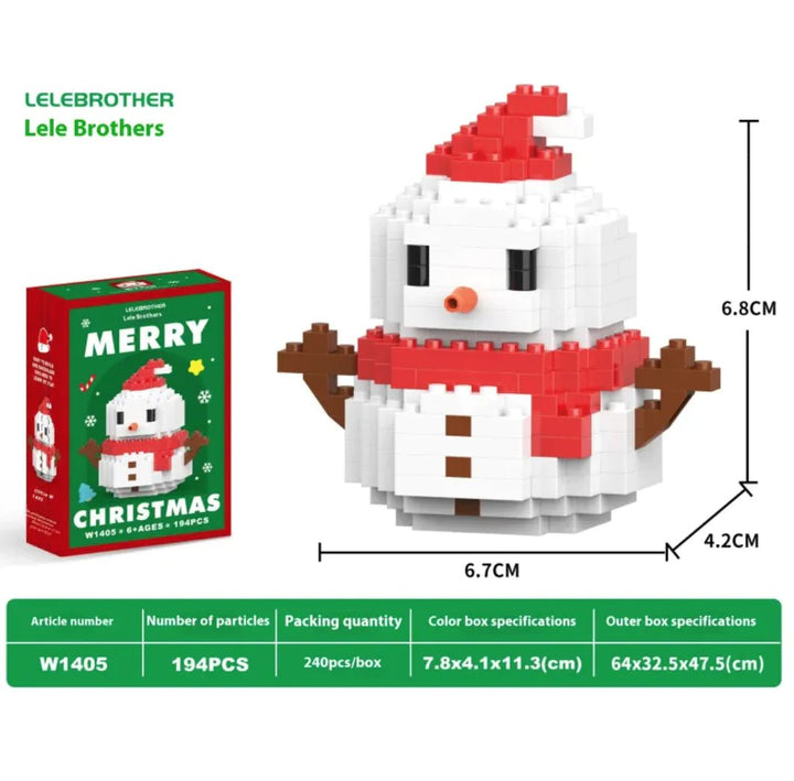 Christmas Snowman Assembly Blocks - Micro Brick Building Set - Whimsical Shoppe