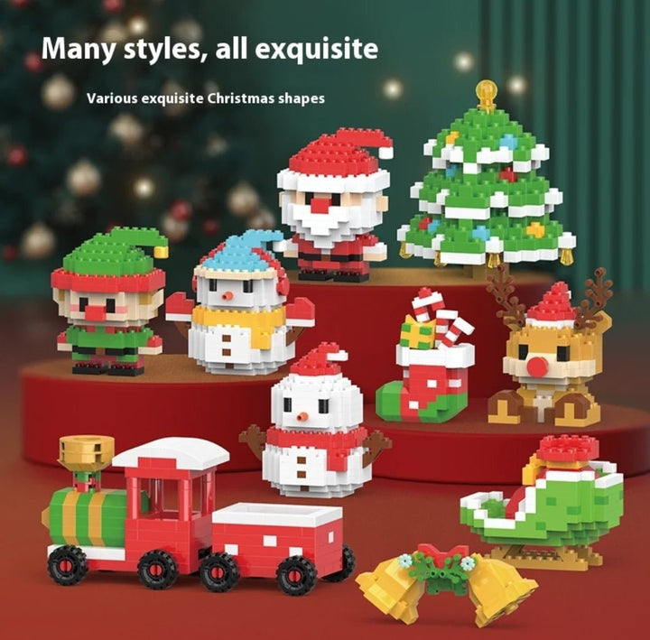 Christmas Snowman Assembly Blocks - Micro Brick Building Set - Whimsical Shoppe