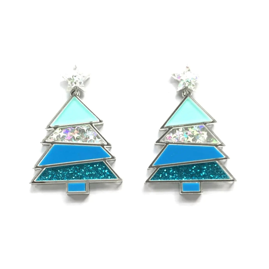 Christmas Tree Earrings For Women Acrylic Christmas Holiday Earrings Colorful Star Glitter Christmas Tree Drop Dangle Earrings Christmas Gifts Party Jewelry Festival Decoration - Star Blue - Whimsical Shoppe