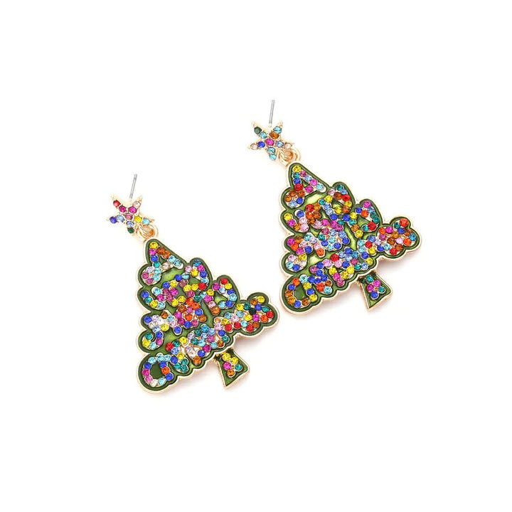 Christmas Tree Earrings - Star, Pearl & Letter Design (Zinc Alloy) - Whimsical Shoppe