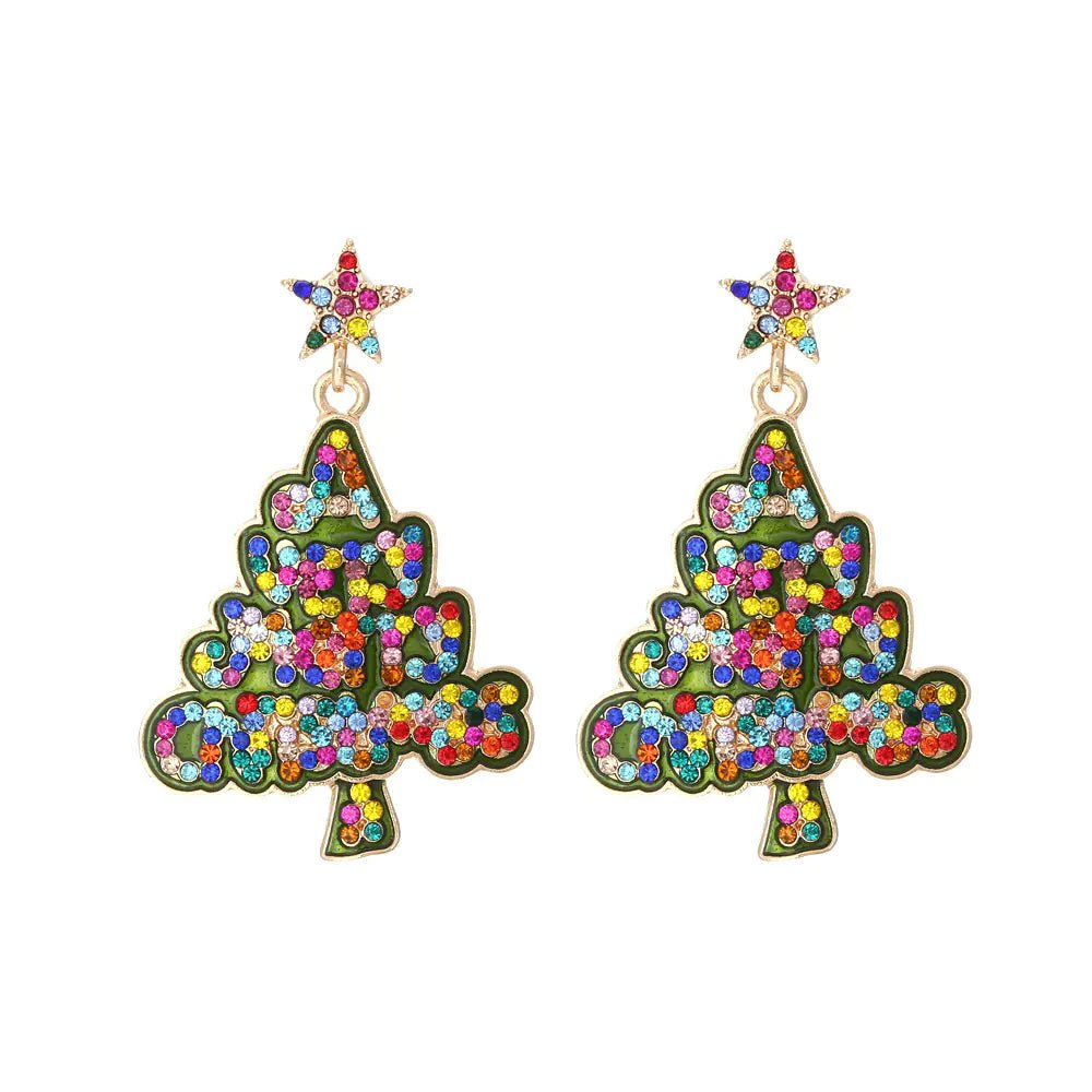 Christmas Tree Earrings - Star, Pearl & Letter Design (Zinc Alloy) - Whimsical Shoppe