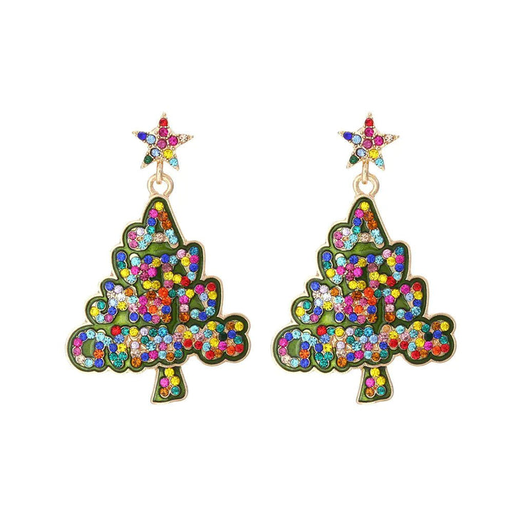 Christmas Tree Earrings - Star, Pearl & Letter Design (Zinc Alloy) - Whimsical Shoppe