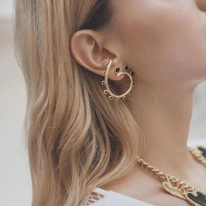 ClaudiaG Snail Drop Earrings – Gold - Tone Spiral Statement Hoops with Looped Edges - Whimsical Shoppe