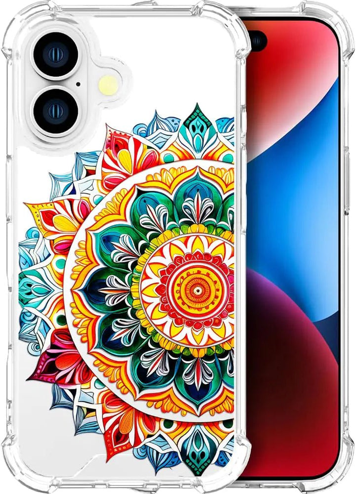 Clear iPhone 16 Case for Women – Cute Kawaii Mandala Floral Design, Slim Transparent Protective Cover - Whimsical Shoppe