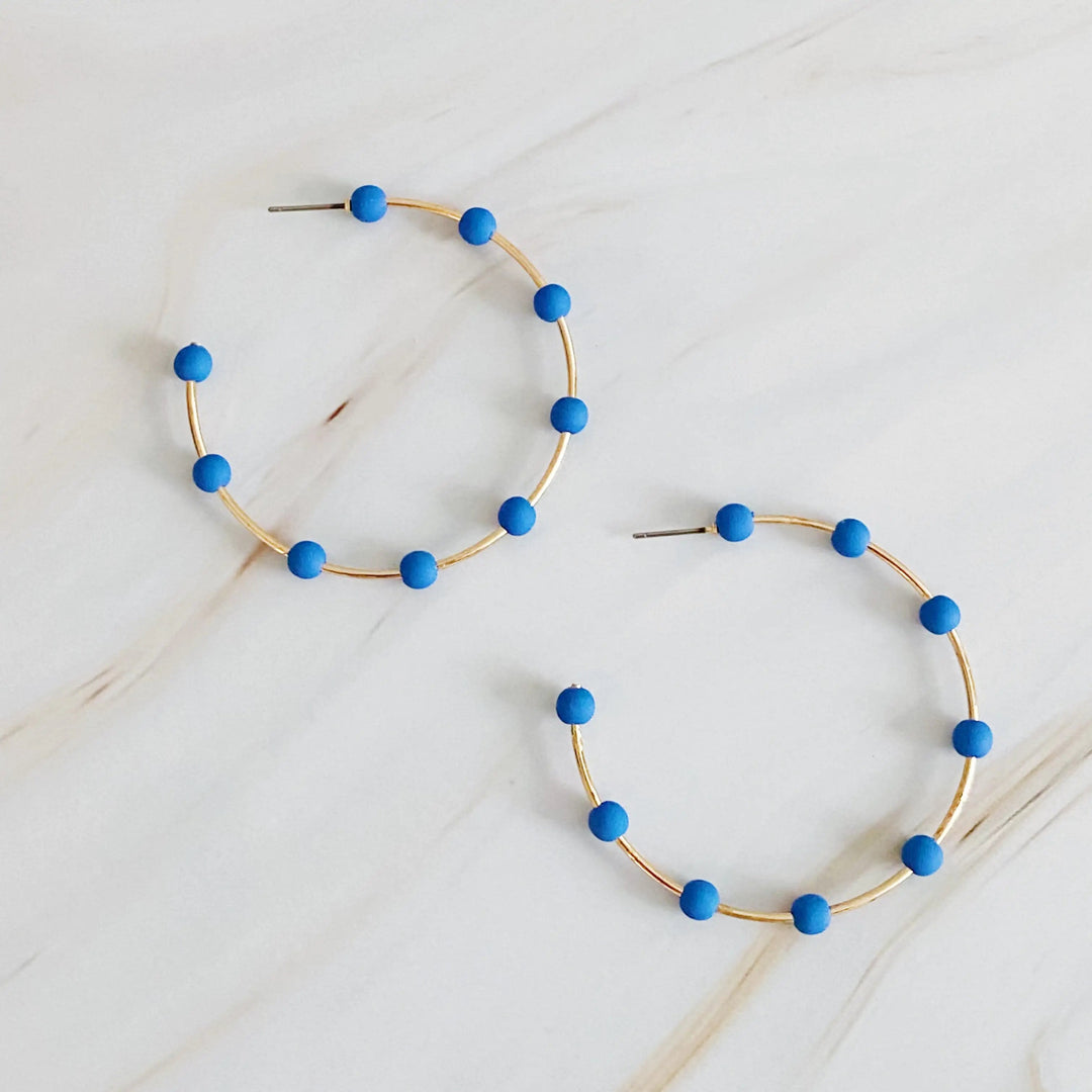 Colorful Beaded Open Hoop Earrings - Gold Tone Finish - Whimsical Shoppe