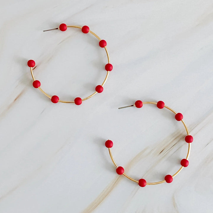 Colorful Beaded Open Hoop Earrings - Gold Tone Finish - Whimsical Shoppe