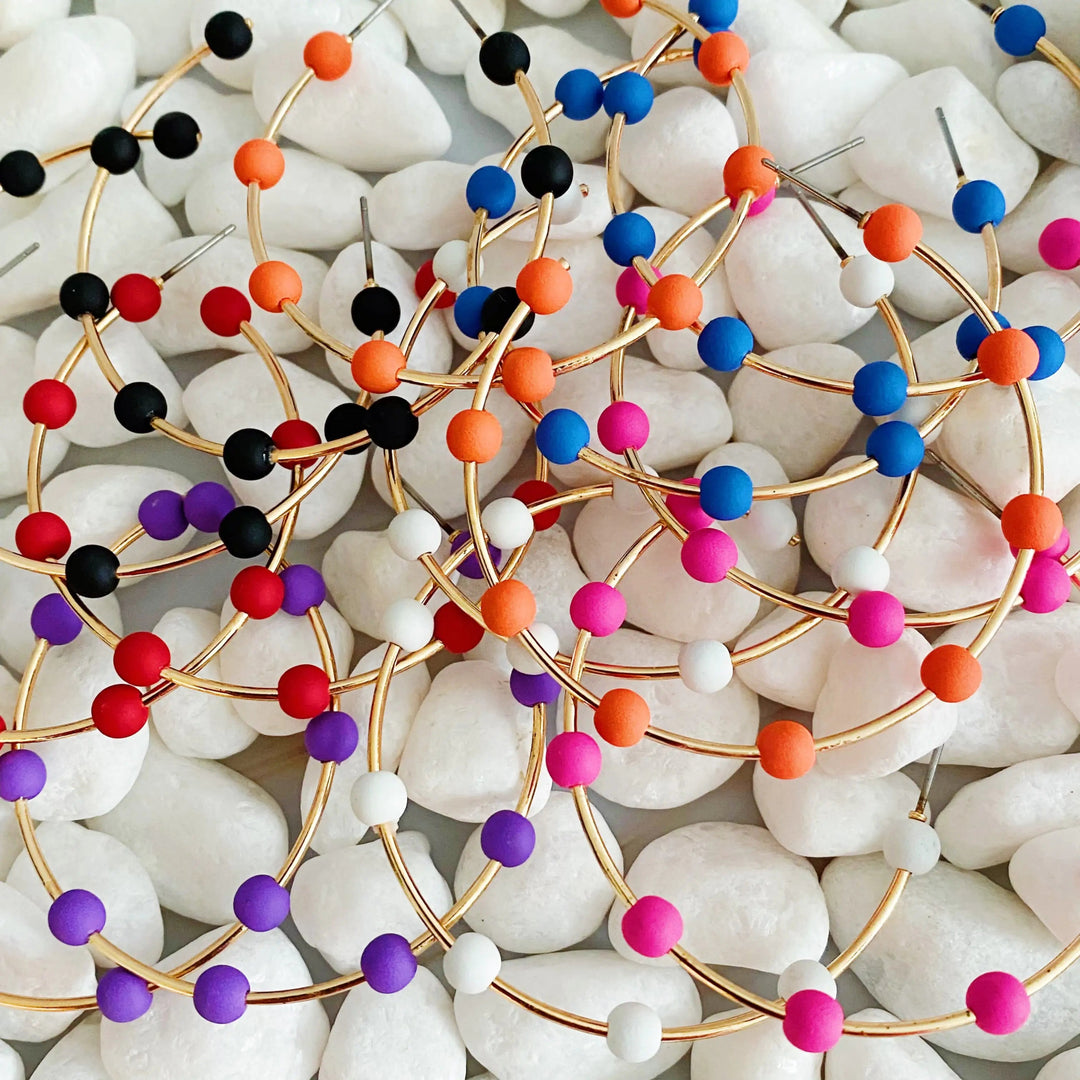 Colorful Beaded Open Hoop Earrings - Gold Tone Finish - Whimsical Shoppe