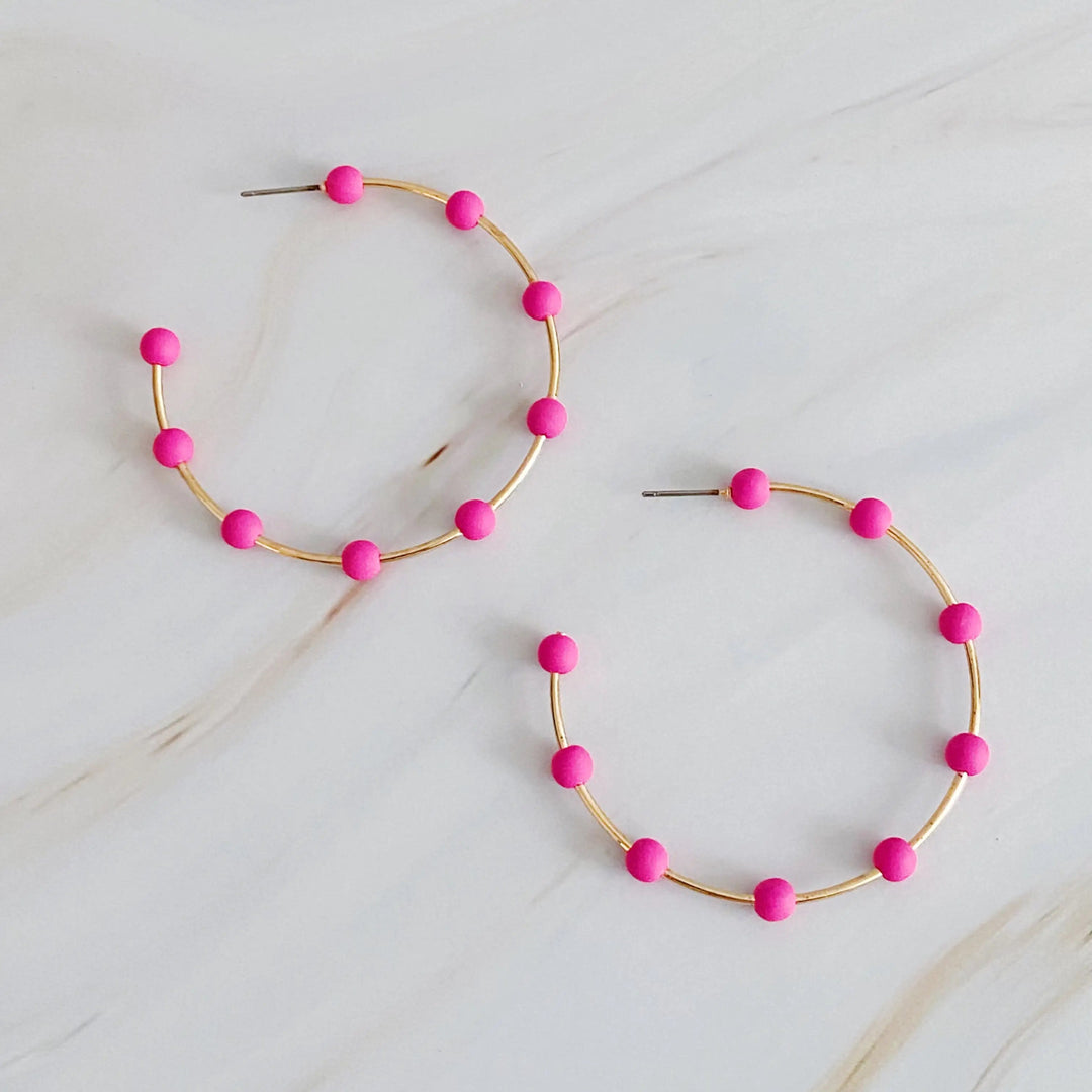 Colorful Beaded Open Hoop Earrings - Gold Tone Finish - Whimsical Shoppe