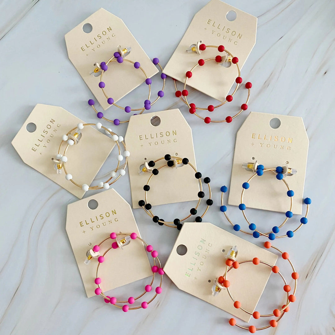 Colorful Beaded Open Hoop Earrings - Gold Tone Finish - Whimsical Shoppe