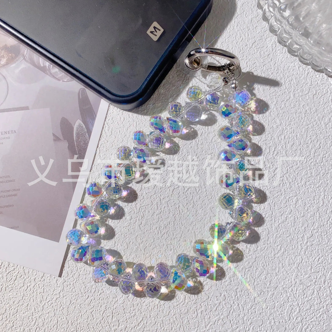 Creative Crystal Phone Chain – Elegant Beaded Strap/Keychain, Steel - Wire Reinforced (≈24–28 cm) - Whimsical Shoppe