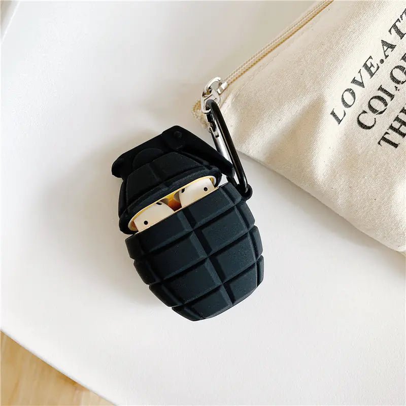 Creative Grenade Silicone Case for AirPods 2 – Shock - Absorbing Protective Cover (Black/Green) - Whimsical Shoppe