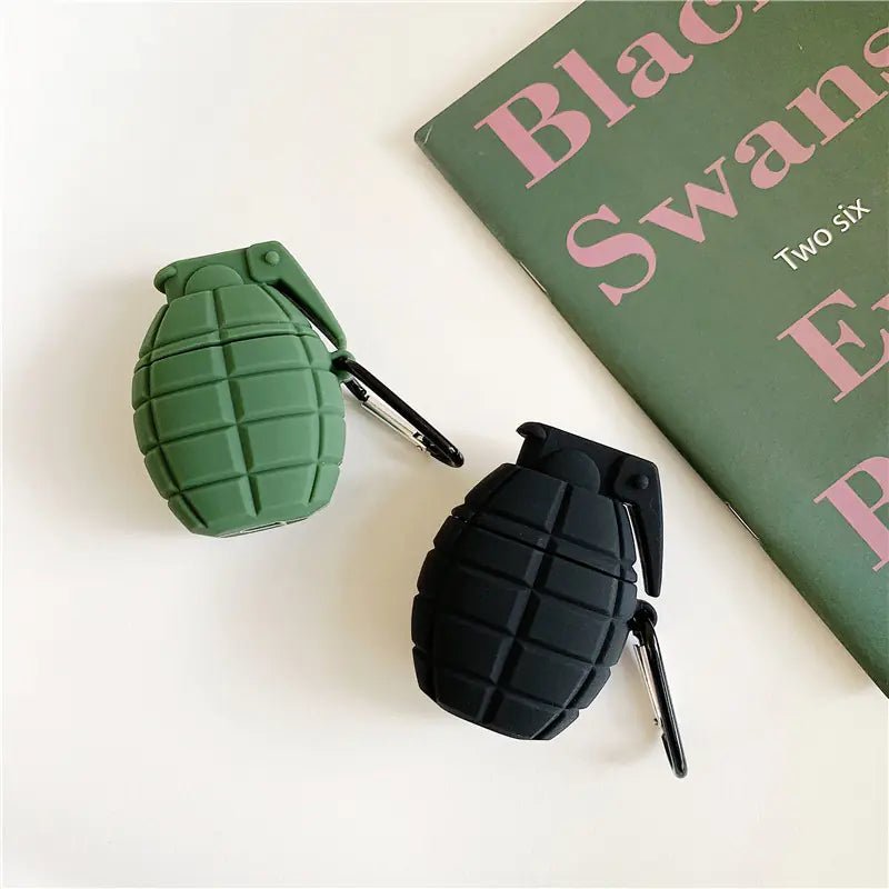 Creative Grenade Silicone Case for AirPods 2 – Shock - Absorbing Protective Cover (Black/Green) - Whimsical Shoppe