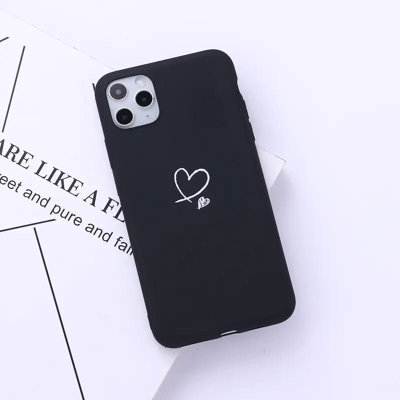 Creative Love Heart Phone Case for iPhone 11 Pro Max – Soft TPU Back Cover, Candy Colors (Pink/Black/Blue/Yellow) - Whimsical Shoppe