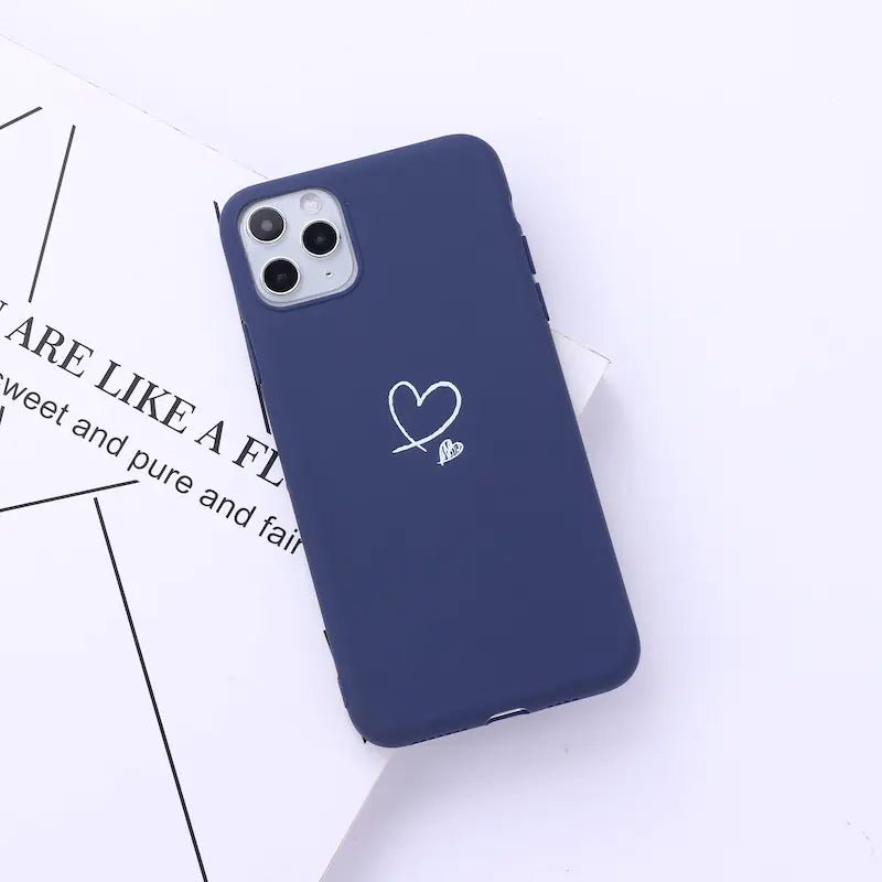 Creative Love Heart Phone Case for iPhone 11 Pro Max – Soft TPU Back Cover, Candy Colors (Pink/Black/Blue/Yellow) - Whimsical Shoppe