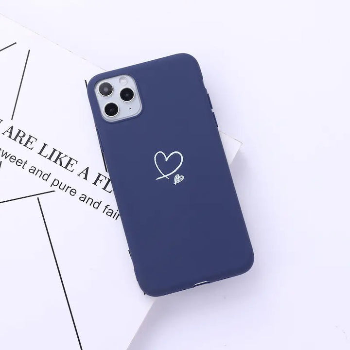 Creative Love Heart Phone Case for iPhone 11 Pro Max – Soft TPU Back Cover, Candy Colors (Pink/Black/Blue/Yellow) - Whimsical Shoppe