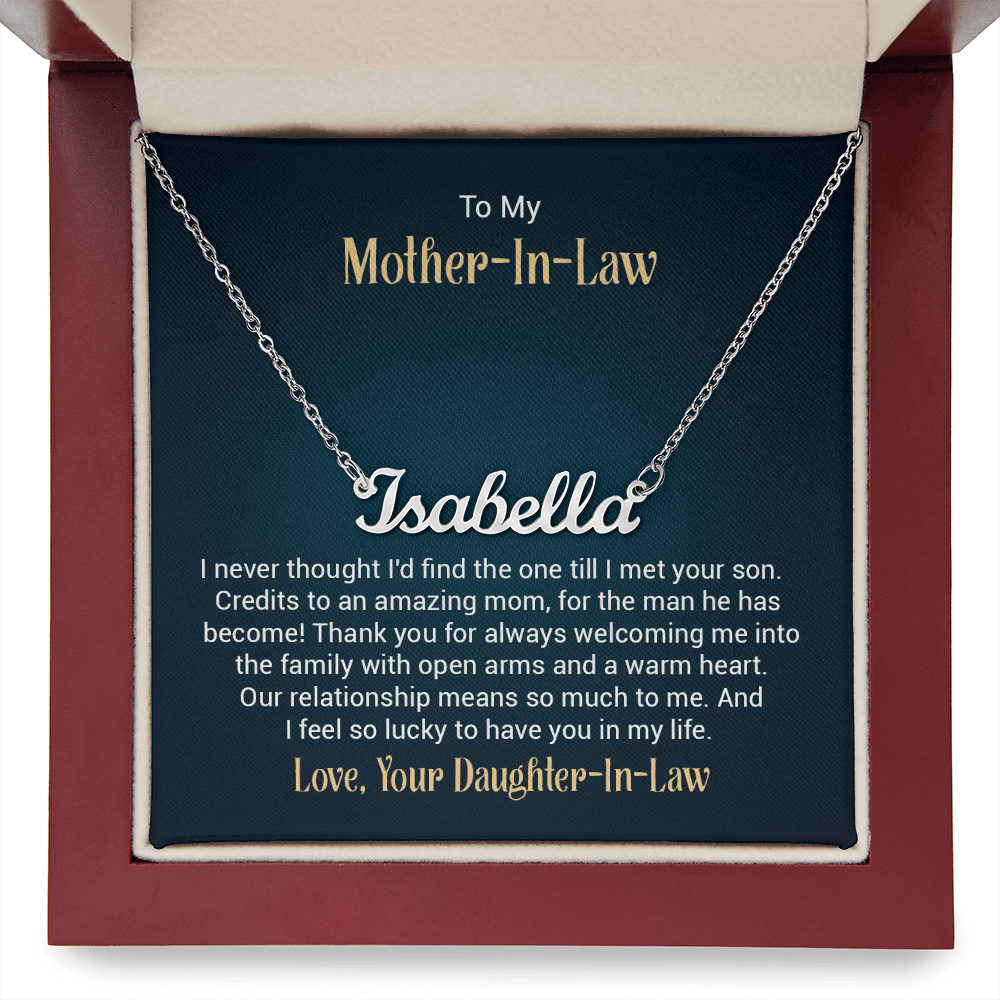 Custom Name Necklace – For Mother - in - Law | Personalized Script Pendant (Stainless or 18K Gold), 16–18" Adjustable - Whimsical Shoppe