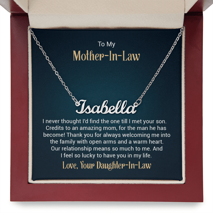 Custom Name Necklace – For Mother - in - Law | Personalized Script Pendant (Stainless or 18K Gold), 16–18" Adjustable - Whimsical Shoppe
