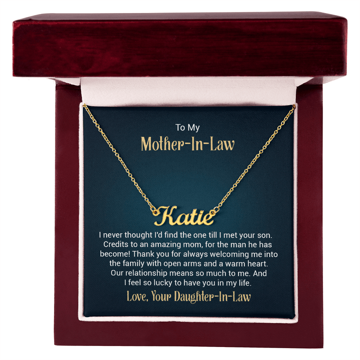 Custom Name Necklace – For Mother - in - Law | Personalized Script Pendant (Stainless or 18K Gold), 16–18" Adjustable - Whimsical Shoppe