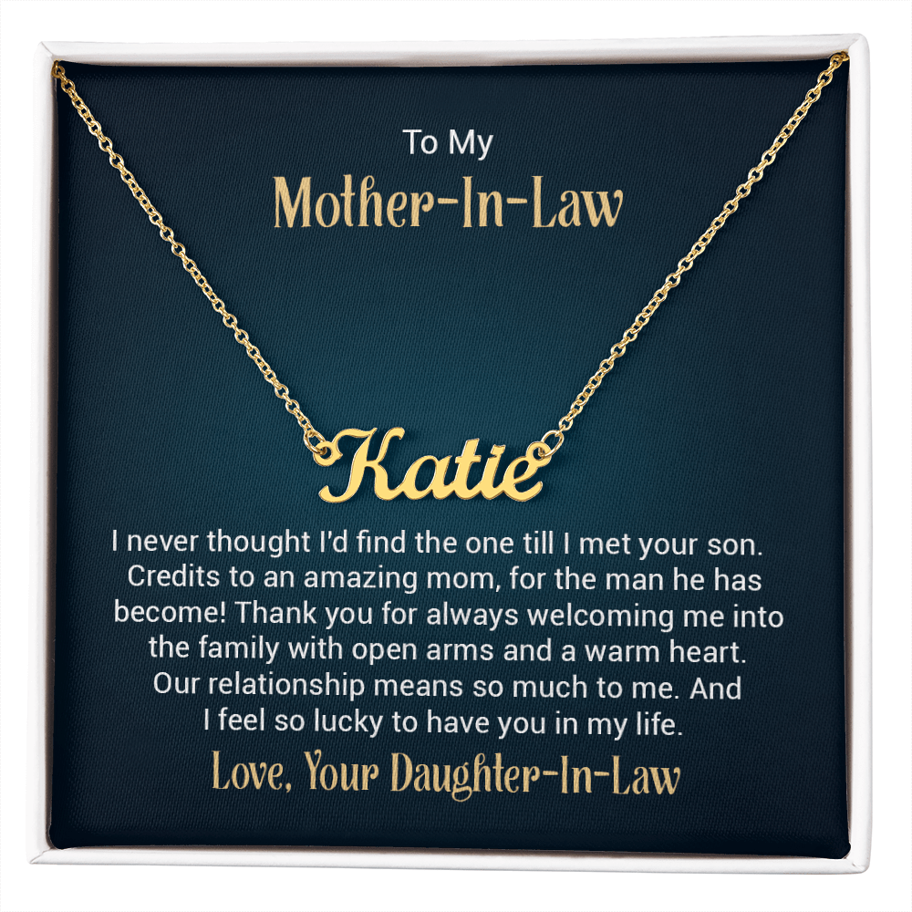 Custom Name Necklace – For Mother - in - Law | Personalized Script Pendant (Stainless or 18K Gold), 16–18" Adjustable - Whimsical Shoppe