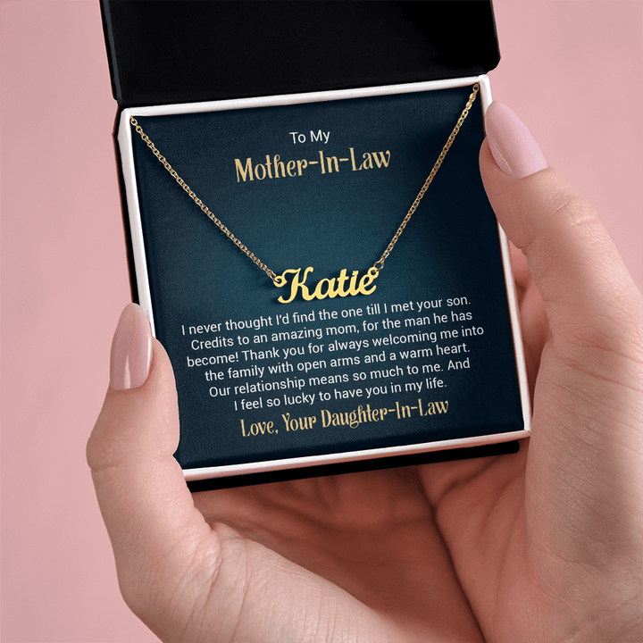 Custom Name Necklace – For Mother - in - Law | Personalized Script Pendant (Stainless or 18K Gold), 16–18" Adjustable - Whimsical Shoppe