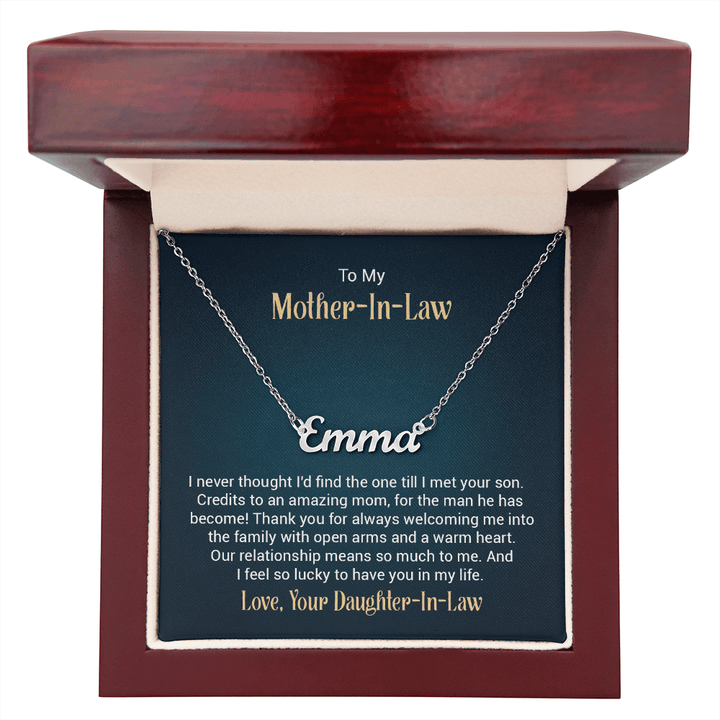 Custom Name Necklace – For Mother - in - Law | Personalized Script Pendant (Stainless or 18K Gold), 16–18" Adjustable - Whimsical Shoppe