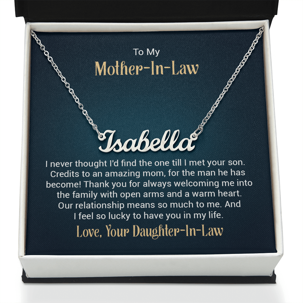 Custom Name Necklace – For Mother - in - Law | Personalized Script Pendant (Stainless or 18K Gold), 16–18" Adjustable - Whimsical Shoppe
