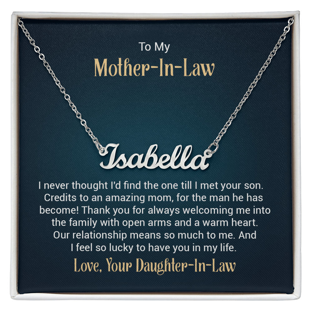 Custom Name Necklace – For Mother - in - Law | Personalized Script Pendant (Stainless or 18K Gold), 16–18" Adjustable - Whimsical Shoppe