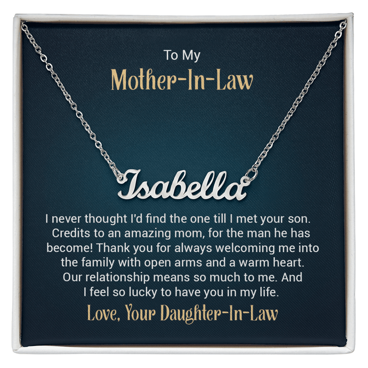 Custom Name Necklace – For Mother - in - Law | Personalized Script Pendant (Stainless or 18K Gold), 16–18" Adjustable - Whimsical Shoppe