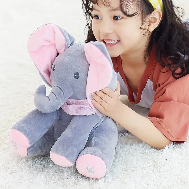 Customizable Musical Plush Elephant for Kids – 12" Singing Peek - A - Boo Toy (PP Cotton, 3×AA) - Whimsical Shoppe