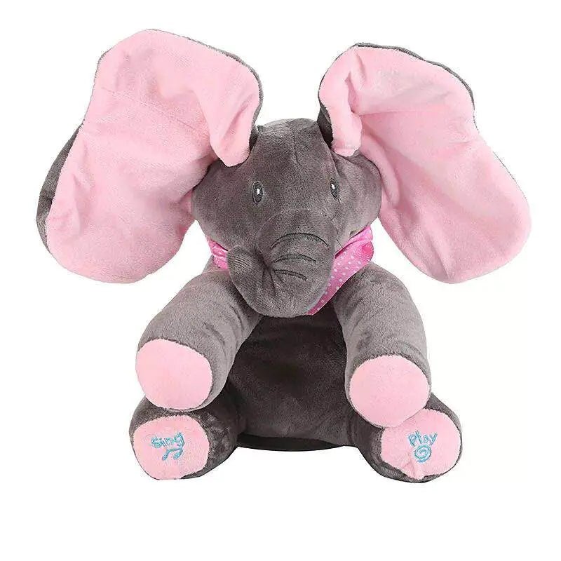 Customizable Musical Plush Elephant for Kids – 12" Singing Peek - A - Boo Toy (PP Cotton, 3×AA) - Whimsical Shoppe