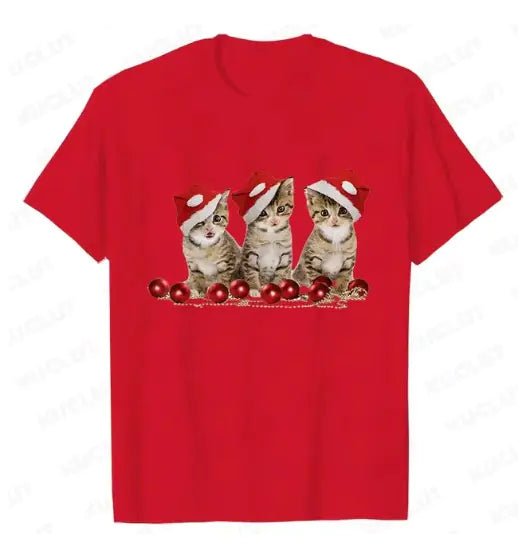 Cute Christmas Cat Kawaii T-Shirt - Harajuku Style Cotton Tee - Whimsical Shoppe