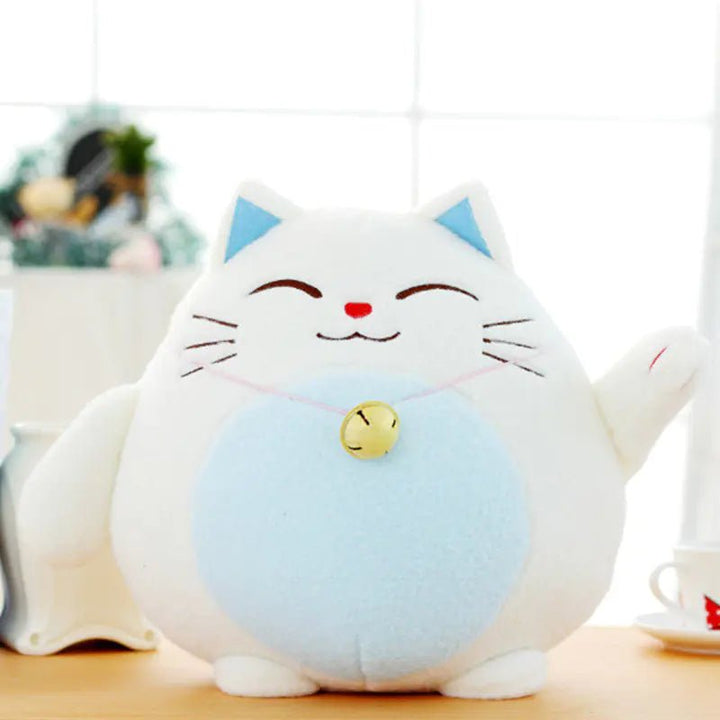 Cute Creative Lucky Cat Plush Doll with Bell – 30cm Soft Kawaii Toy (Pink/Light Blue) | CE/EN71 - Whimsical Shoppe