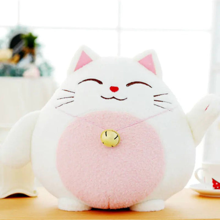 Cute Creative Lucky Cat Plush Doll with Bell – 30cm Soft Kawaii Toy (Pink/Light Blue) | CE/EN71 - Whimsical Shoppe