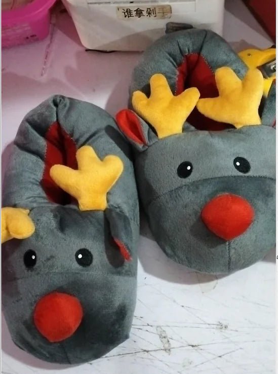 Cute Elk Christmas Home Slippers - Super Soft Fleece & Unisex - Whimsical Shoppe