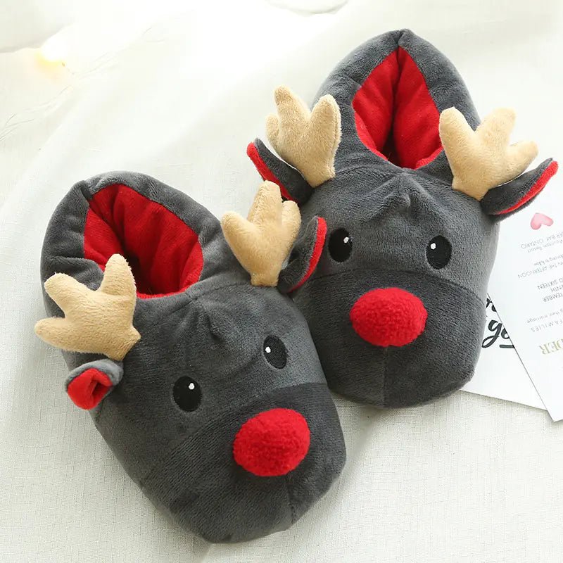 Cute Elk Christmas Home Slippers - Super Soft Fleece & Unisex - Whimsical Shoppe