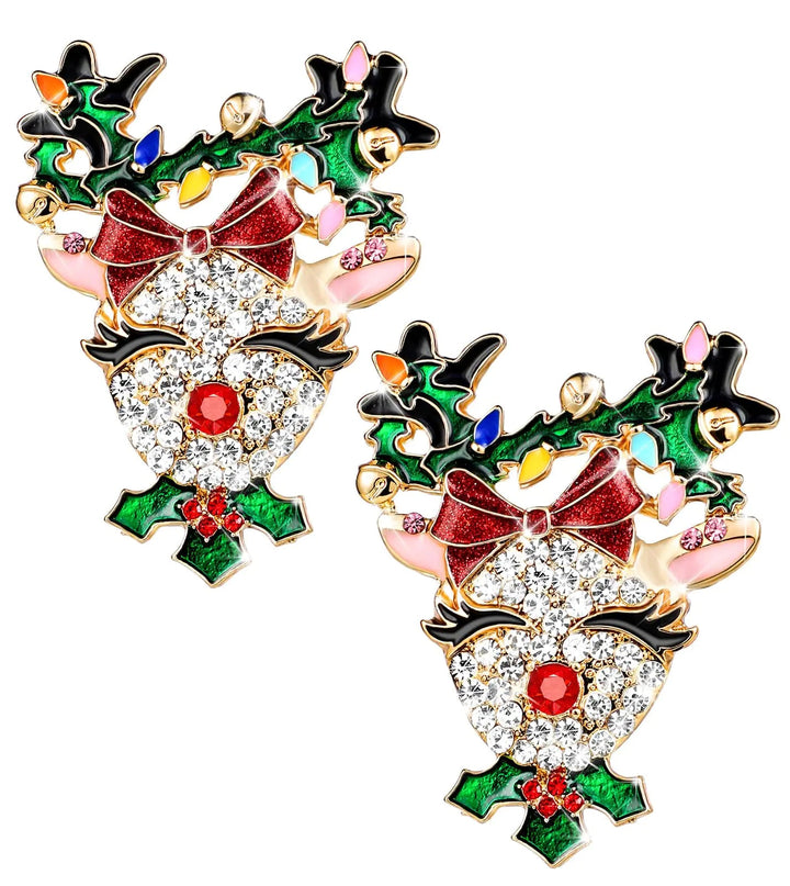 Cute Reindeer Dangle Earrings - Rhinestone Christmas Jewelry - Whimsical Shoppe