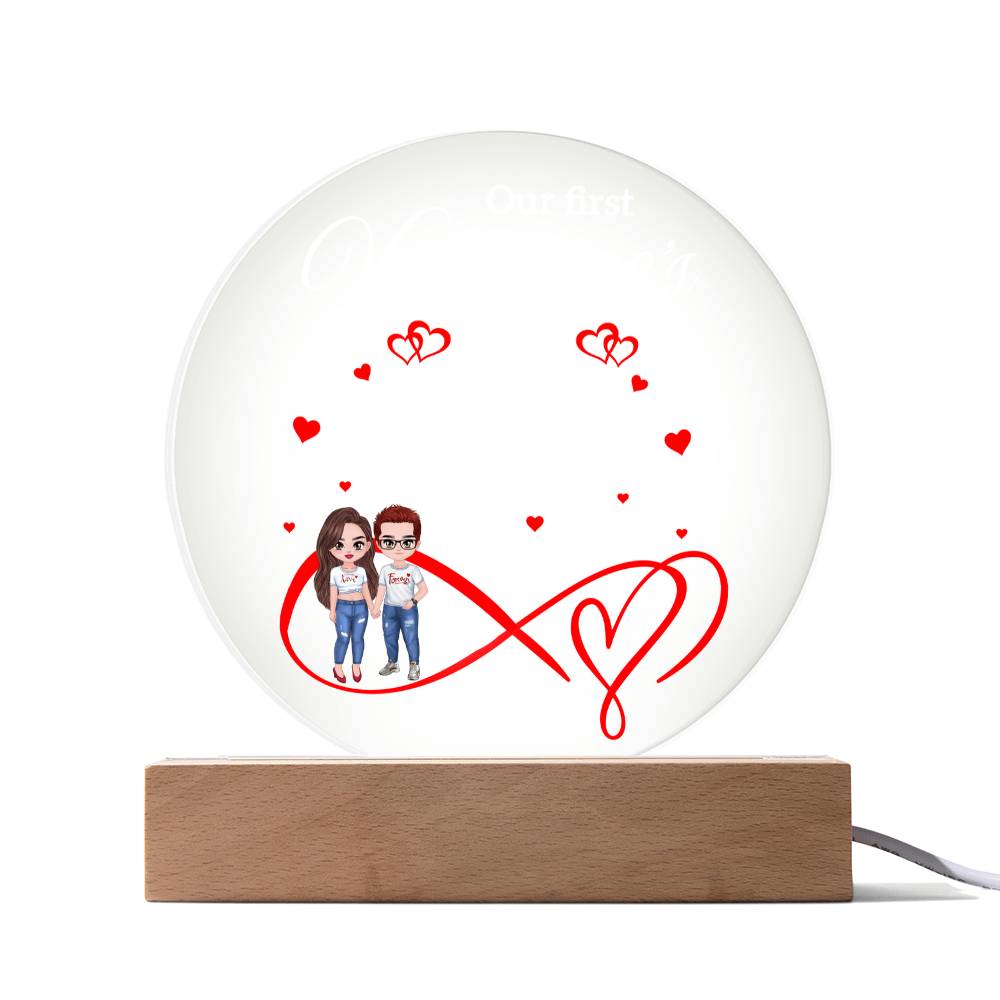 Personalized LED Acrylic Circle Plaque – Custom Names and Date Valentine Gift for Couples, First Valentine Keepsake