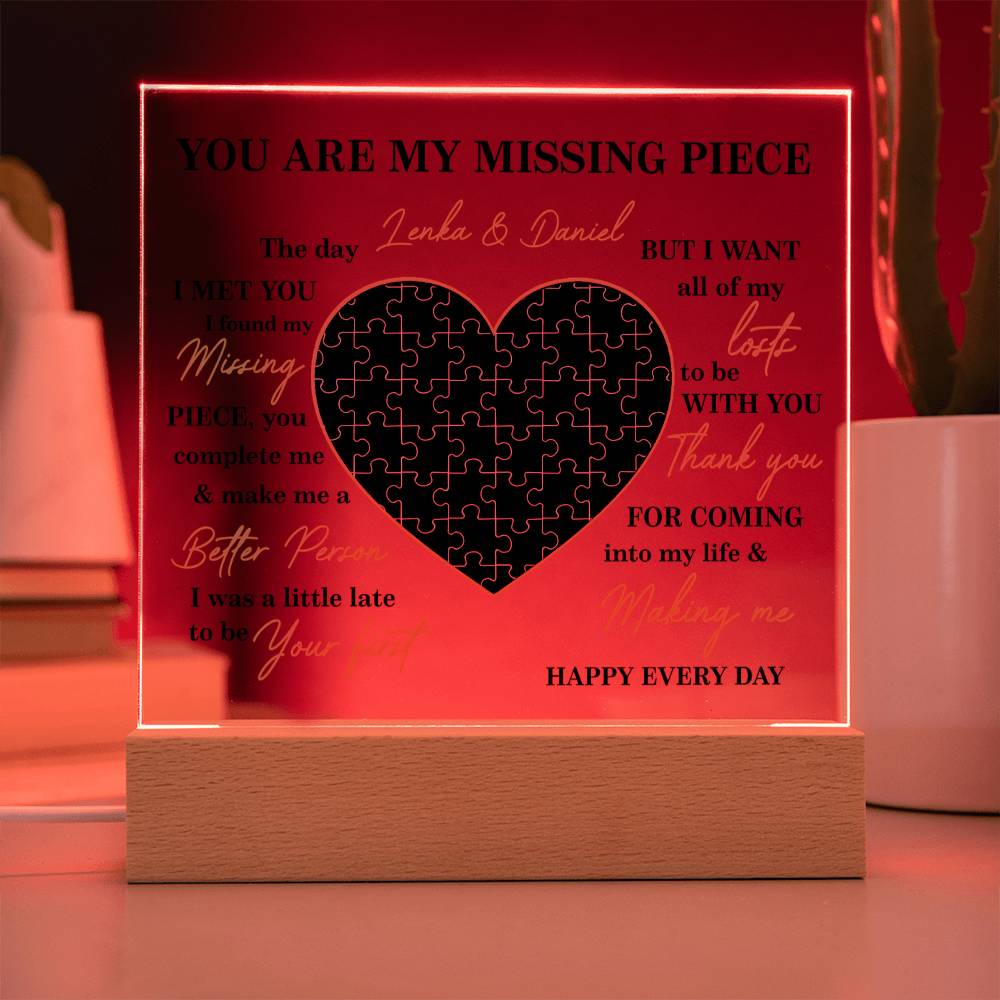 Personalized Valentine Photo LED Acrylic Plaque – Custom Names Heart Puzzle Light Gift for Couples