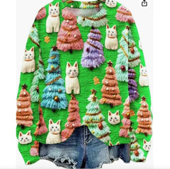 Women's Christmas Tree Print Raglan Sweater - Cozy Pullover