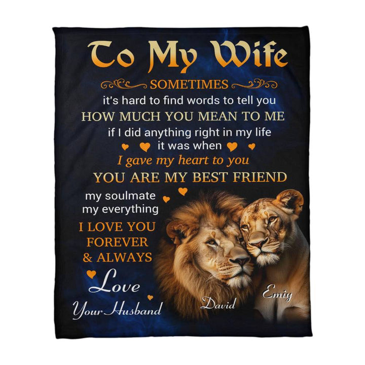 To My Wife Blanket with Lion Couple Design – Personalized Romantic Throw Blanket Gift from Husband, Anniversary or Wedding Keepsake