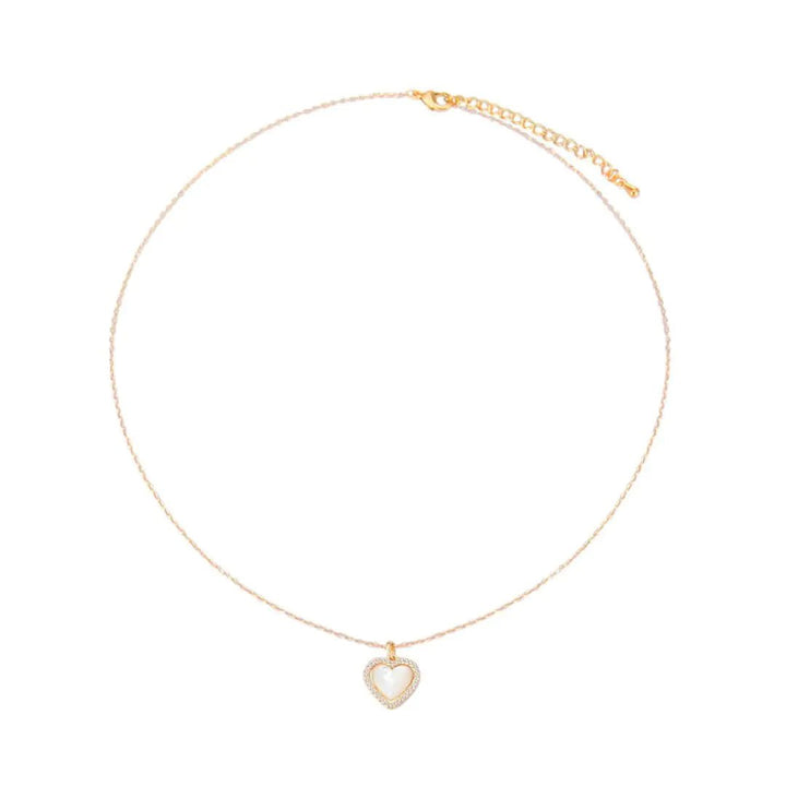 Dawson Heart Pendant Necklace – Gold - Tone Chain with Opaline Heart & Crystal Halo | Dainty Adjustable Necklace - Whimsical Shoppe