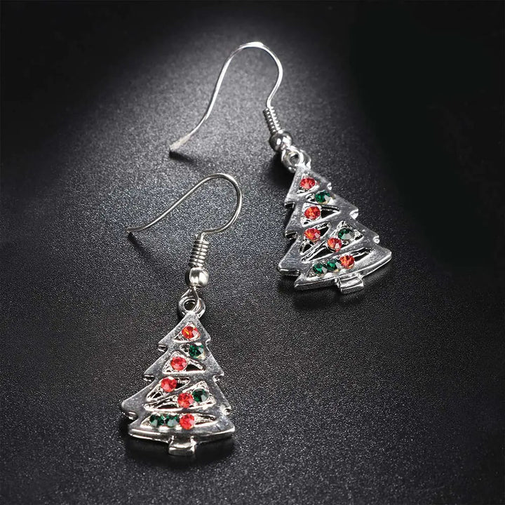 Dazzling Christmas Tree Earrings with Red & Clear Crystals - Whimsical Shoppe